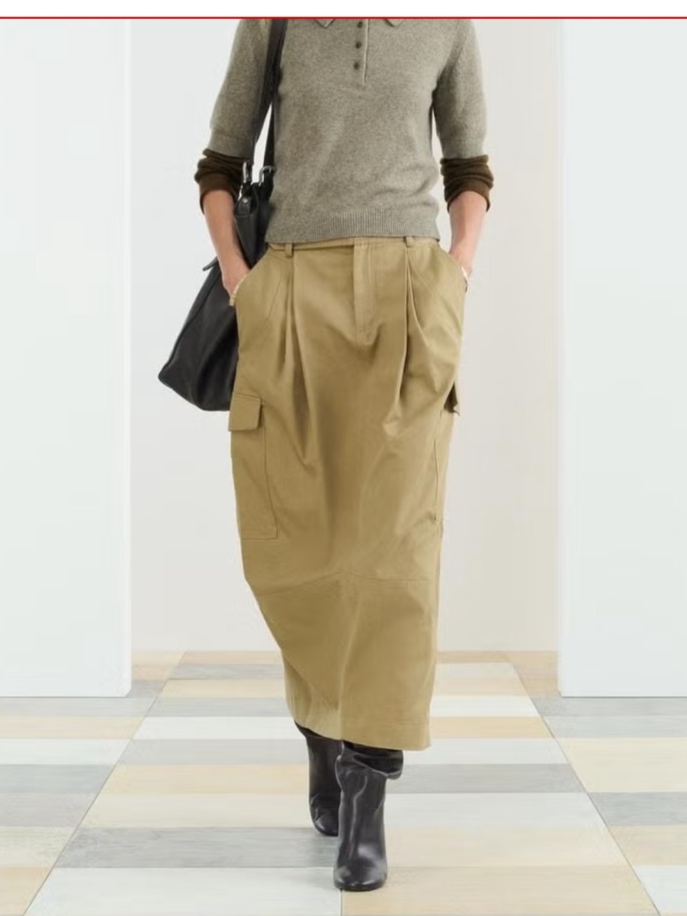 Zara Olive-Tan Maxi Utility Skirt
